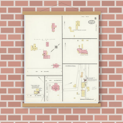 Old map wall art mockup — magnetic wood frame on brick wall — Sanborn Fire Insurance Map from Hickory, Catawba County, North Carolina (1913), Sheet #0008