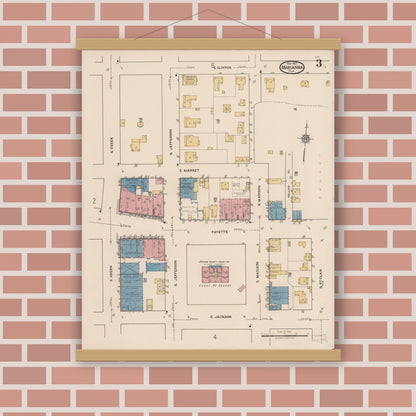 Old map wall art mockup — magnetic wood frame on brick wall — Sanborn Fire Insurance Map from Marianna, Jackson County, Florida (1922), Sheet #0003