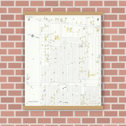 Old map wall art mockup — magnetic wood frame on brick wall — Sanborn Fire Insurance Map from East Paterson, Bergen County, New Jersey (1932), Sheet #0004
