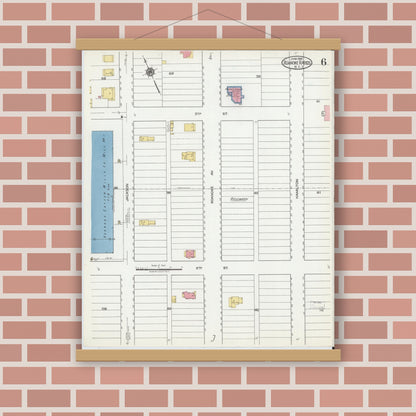 Old map wall art mockup — magnetic wood frame on brick wall — Sanborn Fire Insurance Map from Roanoke Rapids, Halifax County, North Carolina (1919), Sheet #0006