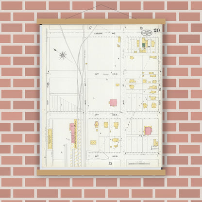 Old map wall art mockup — magnetic wood frame on brick wall — Sanborn Fire Insurance Map from Ashland, Ashland County, Wisconsin (1901), Sheet #0020