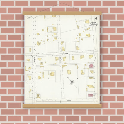 Old map wall art mockup — magnetic wood frame on brick wall — Sanborn Fire Insurance Map from Eagle Lake, Colorado County, Texas (1907), Sheet #0004