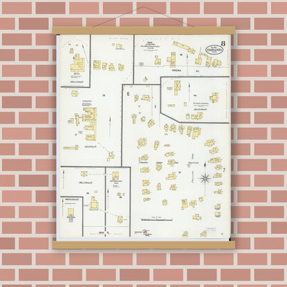 Old map wall art mockup — magnetic wood frame on brick wall — Sanborn Fire Insurance Map from Charlevoix, Charlevoix County, Michigan (1901), Sheet #0008