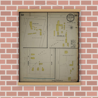 Old map wall art mockup — magnetic wood frame on brick wall — Sanborn Fire Insurance Map from New Jersey Coast, New Jersey Coast, New Jersey (1890), Sheet #0059