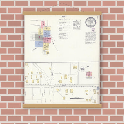 Old map wall art mockup — magnetic wood frame on brick wall — Sanborn Fire Insurance Map from Yreka, Siskiyou County, California (1908) - Complete Map Set