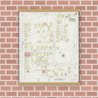 Old map wall art mockup — magnetic wood frame on brick wall — Sanborn Fire Insurance Map from Port Jervis, Orange County, New York (1894), Sheet #0009