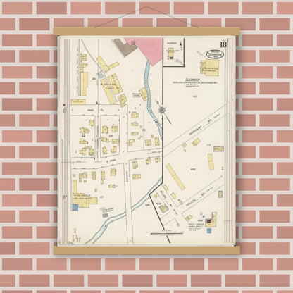 Old map wall art mockup — magnetic wood frame on brick wall — Sanborn Fire Insurance Map from Dowagiac, Cass County, Michigan (1922), Sheet #0018