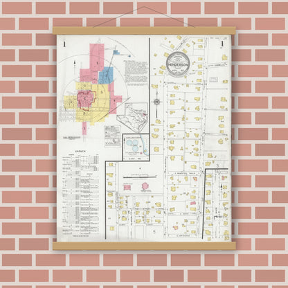 Old map wall art mockup — magnetic wood frame on brick wall — Sanborn Fire Insurance Map from Henderson, Rusk County, Texas (1927) - Complete Map Set