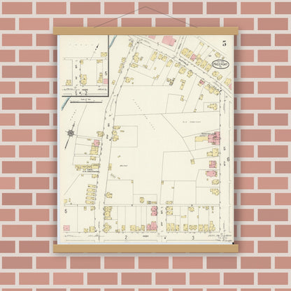 Old map wall art mockup — magnetic wood frame on brick wall — Sanborn Fire Insurance Map from Freeport, Armstrong County, Pennsylvania (1913), Sheet #0005
