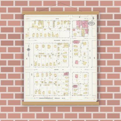 Old map wall art mockup — magnetic wood frame on brick wall — Sanborn Fire Insurance Map from Fairfield, Wayne County, Illinois (1913), Sheet #0005