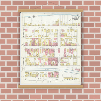 Old map wall art mockup — magnetic wood frame on brick wall — Sanborn Fire Insurance Map from Miamisburg, Montgomery County, Ohio (1911), Sheet #0005