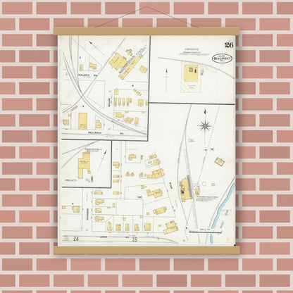 Old map wall art mockup — magnetic wood frame on brick wall — Sanborn Fire Insurance Map from Beaumont, Jefferson County, Texas (1904), Sheet #0026