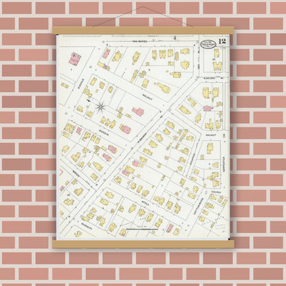 Old map wall art mockup — magnetic wood frame on brick wall — Sanborn Fire Insurance Map from Freeport, Stephenson County, Illinois (1904), Sheet #0012