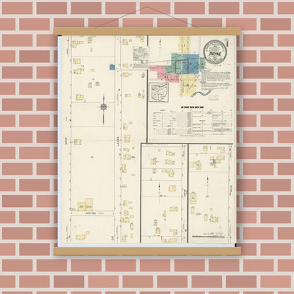 Old map wall art mockup — magnetic wood frame on brick wall — Sanborn Fire Insurance Map from Payne, Paulding County, Ohio (1913) - Complete Map Set