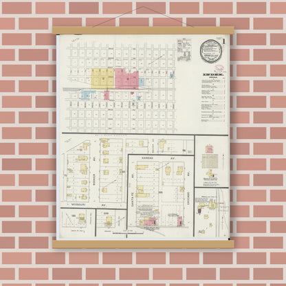 Old map wall art mockup — magnetic wood frame on brick wall — Sanborn Fire Insurance Map from Marceline, Linn County, Missouri (1894) - Complete Map Set