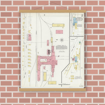 Old map wall art mockup — magnetic wood frame on brick wall — Sanborn Fire Insurance Map from Wabash, Wabash County, Indiana (1896), Sheet #0007