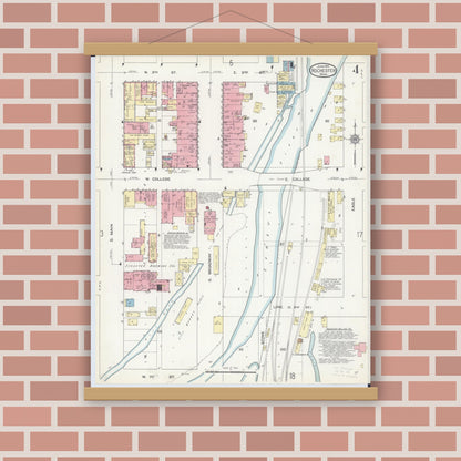 Old map wall art mockup — magnetic wood frame on brick wall — Sanborn Fire Insurance Map from Rochester, Olmsted County, Minnesota (1914), Sheet #0004