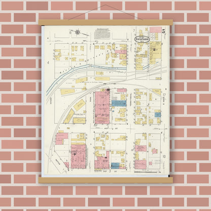 Old map wall art mockup — magnetic wood frame on brick wall — Sanborn Fire Insurance Map from Benton Harbor, Berrien County, Michigan (1917), Sheet #0005