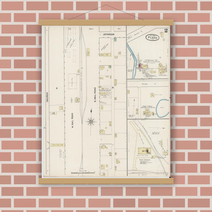 Old map wall art mockup — magnetic wood frame on brick wall — Sanborn Fire Insurance Map from Plano, Collin County, Texas (1890), Sheet #0002