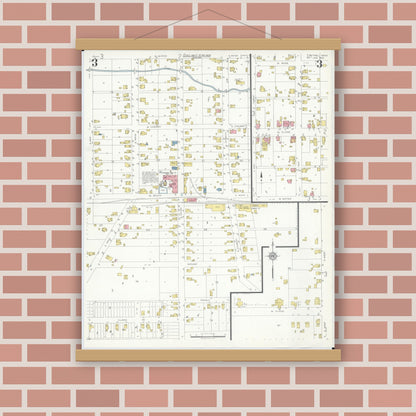 Old map wall art mockup — magnetic wood frame on brick wall — Sanborn Fire Insurance Map from Bethel, Clermont County, Ohio (1933), Sheet #0003