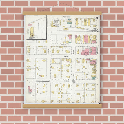 Old map wall art mockup — magnetic wood frame on brick wall — Sanborn Fire Insurance Map from Newman, Douglas County, Illinois (1898), Sheet #0002
