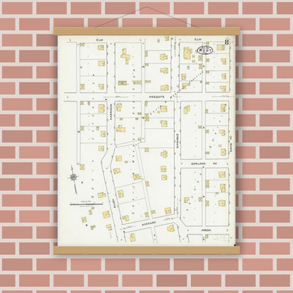 Old map wall art mockup — magnetic wood frame on brick wall — Sanborn Fire Insurance Map from West, McLennan County, Texas (1921), Sheet #0008