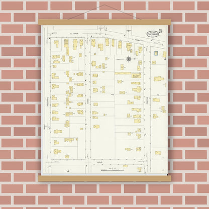 Old map wall art mockup — magnetic wood frame on brick wall — Sanborn Fire Insurance Map from Prattsburgh, Steuben County, New York (1913), Sheet #0003