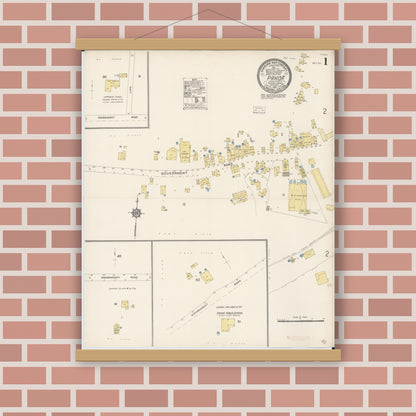Old map wall art mockup — magnetic wood frame on brick wall — Sanborn Fire Insurance Map from Pahoa, Hawaii County, Hawaii (1914), Sheet #0001