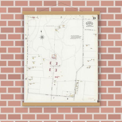 Old map wall art mockup — magnetic wood frame on brick wall — Sanborn Fire Insurance Map from Glen Cove, Nassau County, New York (1908), Sheet #0019