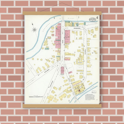 Old map wall art mockup — magnetic wood frame on brick wall — Sanborn Fire Insurance Map from Addison, Steuben County, New York (1909), Sheet #0004