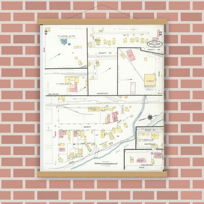 Old map wall art mockup — magnetic wood frame on brick wall — Sanborn Fire Insurance Map from Brilliant, Jefferson County, Ohio (1924), Sheet #0002