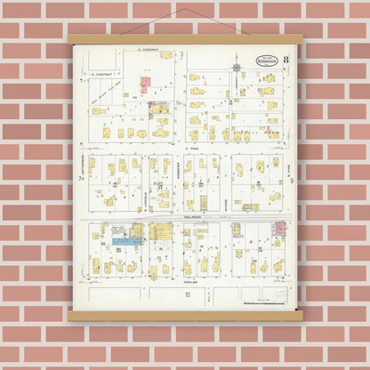 Old map wall art mockup — magnetic wood frame on brick wall — Sanborn Fire Insurance Map from Robinson, Crawford County, Illinois (1916), Sheet #0008