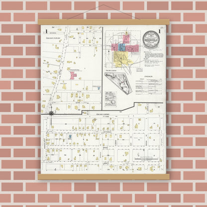 Old map wall art mockup — magnetic wood frame on brick wall — Sanborn Fire Insurance Map from Brooksville, Hernando County, Florida (1924) - Complete Map Set