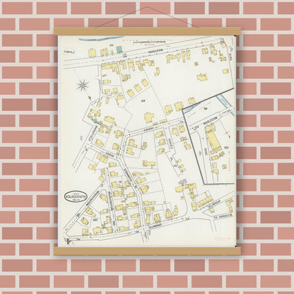Old map wall art mockup — magnetic wood frame on brick wall — Sanborn Fire Insurance Map from Gloucester, Essex County, Massachusetts (1892), Sheet #0004