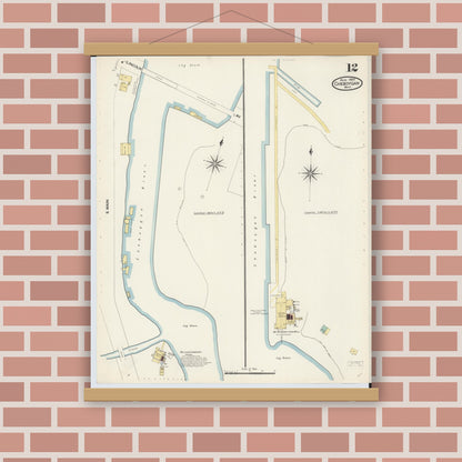 Old map wall art mockup — magnetic wood frame on brick wall — Sanborn Fire Insurance Map from Cheboygan, Cheboygan County, Michigan (1907), Sheet #0012