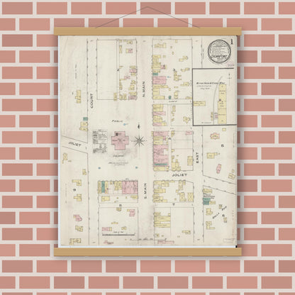 Old map wall art mockup — magnetic wood frame on brick wall — Sanborn Fire Insurance Map from Crown Point, Lake County, Indiana (1886) - Complete Map Set