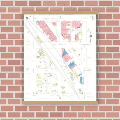 Old map wall art mockup — magnetic wood frame on brick wall — Sanborn Fire Insurance Map from Perry, Dallas County, Iowa (1933), Sheet #0003