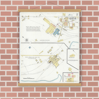 Old map wall art mockup — magnetic wood frame on brick wall — Sanborn Fire Insurance Map from Fredericktown, Madison County, Missouri (1908), Sheet #0007