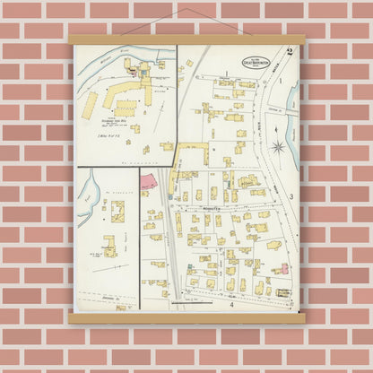 Old map wall art mockup — magnetic wood frame on brick wall — Sanborn Fire Insurance Map from Great Barrington, Berkshire County, Massachusetts (1898), Sheet #0002