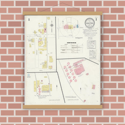 Old map wall art mockup — magnetic wood frame on brick wall — Sanborn Fire Insurance Map from Dalton, Wayne County, Ohio (1929) - Complete Map Set