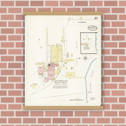 Old map wall art mockup — magnetic wood frame on brick wall — Sanborn Fire Insurance Map from Sioux City, Woodbury County, Iowa (1886), Sheet #0010
