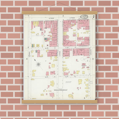 Old map wall art mockup — magnetic wood frame on brick wall — Sanborn Fire Insurance Map from Charlotte, Mecklenburg County, North Carolina (1896), Sheet #0007