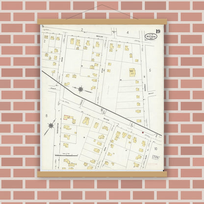 Old map wall art mockup — magnetic wood frame on brick wall — Sanborn Fire Insurance Map from Whitman, Plymouth County, Massachusetts (1911), Sheet #0019