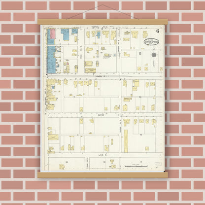 Old map wall art mockup — magnetic wood frame on brick wall — Sanborn Fire Insurance Map from Tarpon Springs, Pinellas County, Florida (1913), Sheet #0006