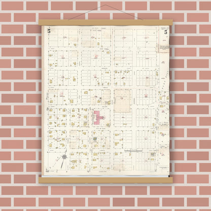 Old map wall art mockup — magnetic wood frame on brick wall — Sanborn Fire Insurance Map from Runge, Karnes County, Texas (1944), Sheet #0005