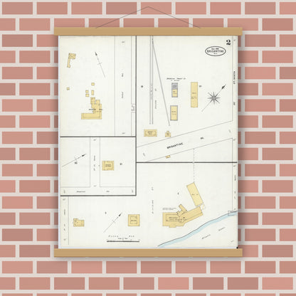 Old map wall art mockup — magnetic wood frame on brick wall — Sanborn Fire Insurance Map from Brigantine, Atlantic County, New Jersey (1906), Sheet #0002