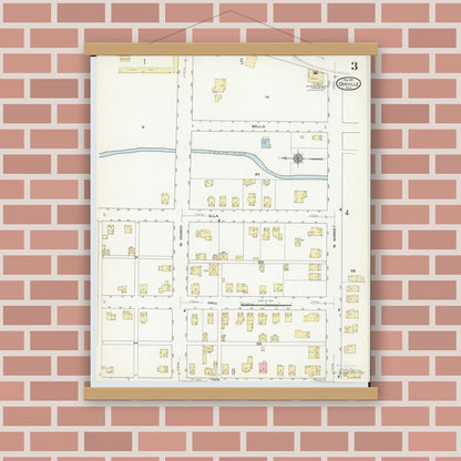 Old map wall art mockup — magnetic wood frame on brick wall — Sanborn Fire Insurance Map from Orrville, Wayne County, Ohio (1911), Sheet #0003