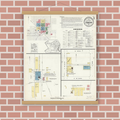 Old map wall art mockup — magnetic wood frame on brick wall — Sanborn Fire Insurance Map from Stamford, Jones County, Texas (1913) - Complete Map Set