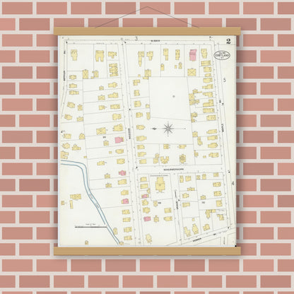 Old map wall art mockup — magnetic wood frame on brick wall — Sanborn Fire Insurance Map from Cortland, Cortland County, New York (1902) - Complete Map Set