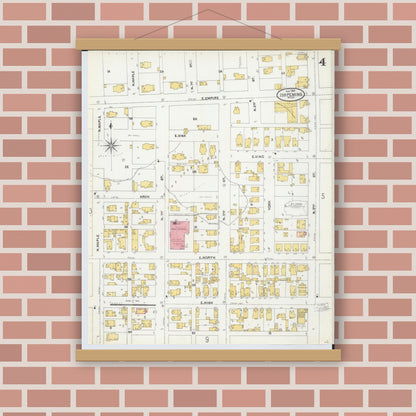 Old map wall art mockup — magnetic wood frame on brick wall — Sanborn Fire Insurance Map from Ishpeming, Marquette County, Michigan (1904), Sheet #0004